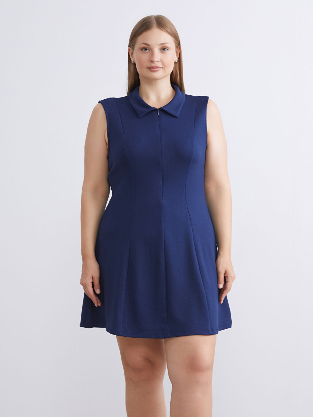 Lacivert Polo Yaka A Kesim Mini Elbise-5