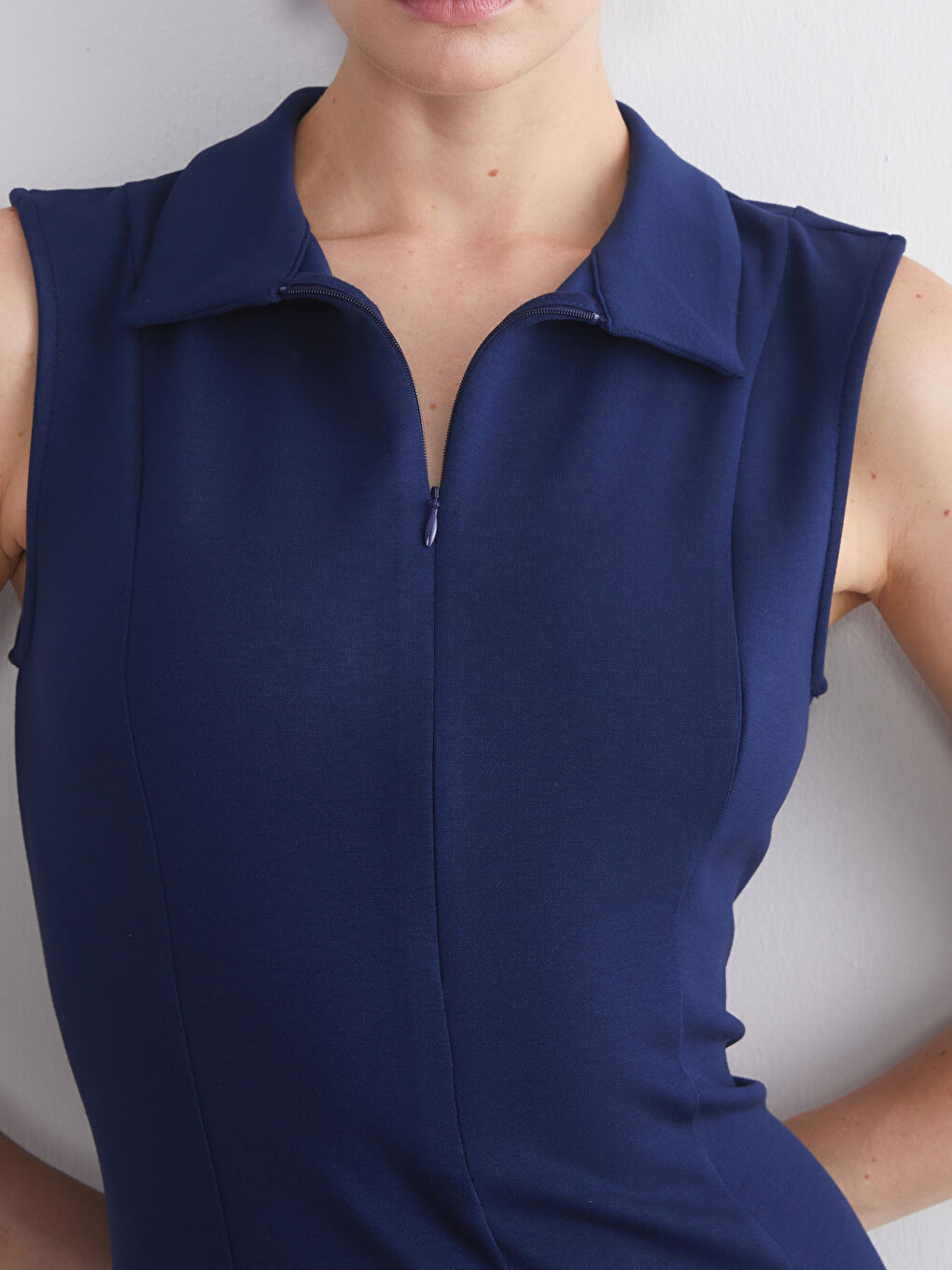 Lacivert Polo Yaka A Kesim Mini Elbise-3