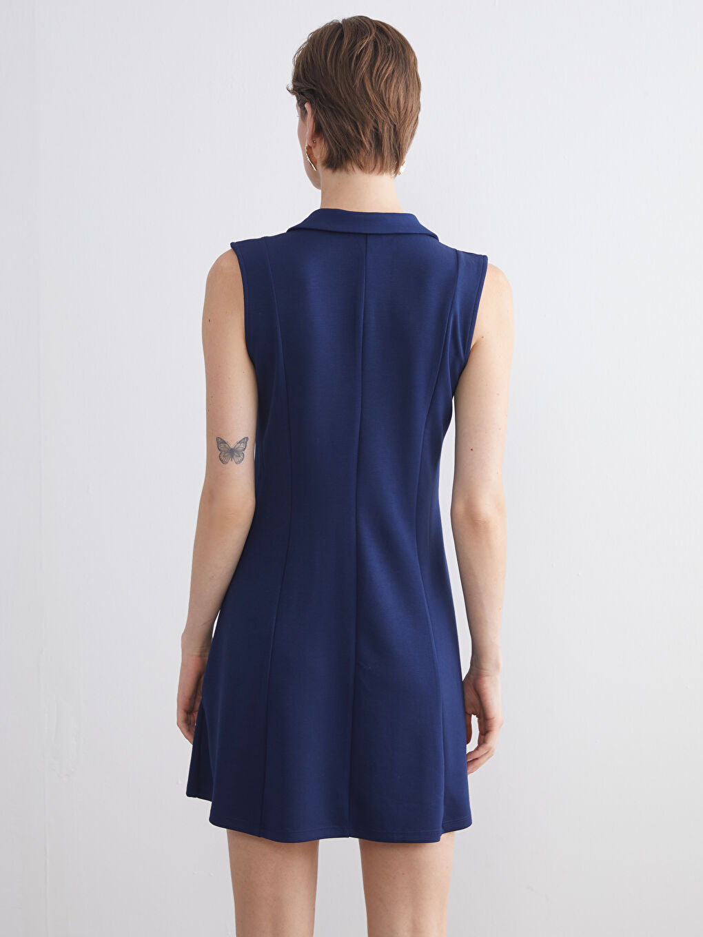 Lacivert Polo Yaka A Kesim Mini Elbise-4