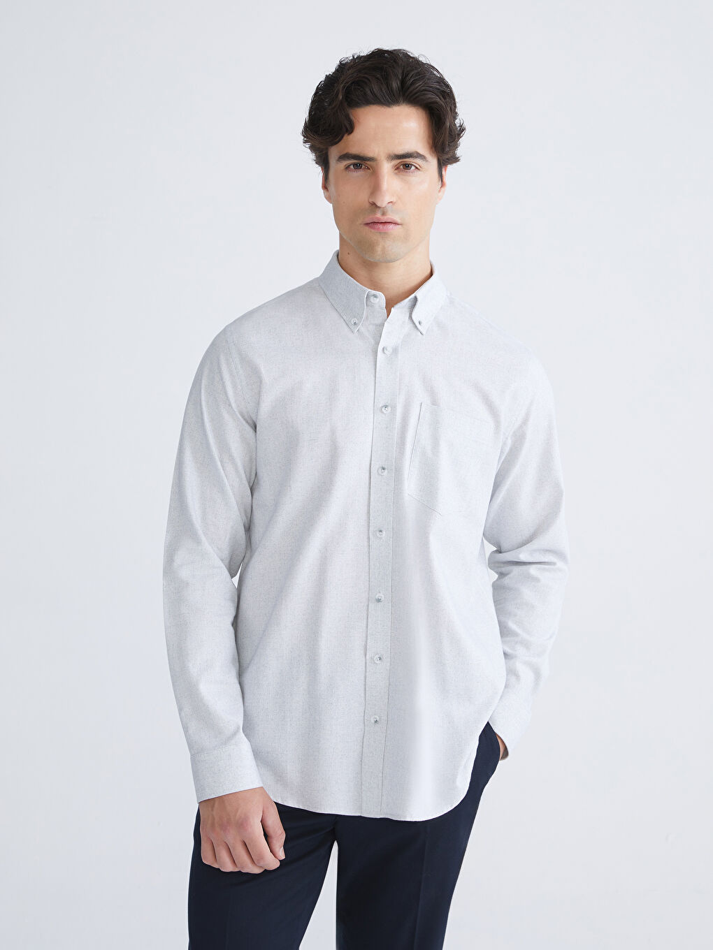 Regular Fit Long Sleeve Dobby Fabric Men's Shirt