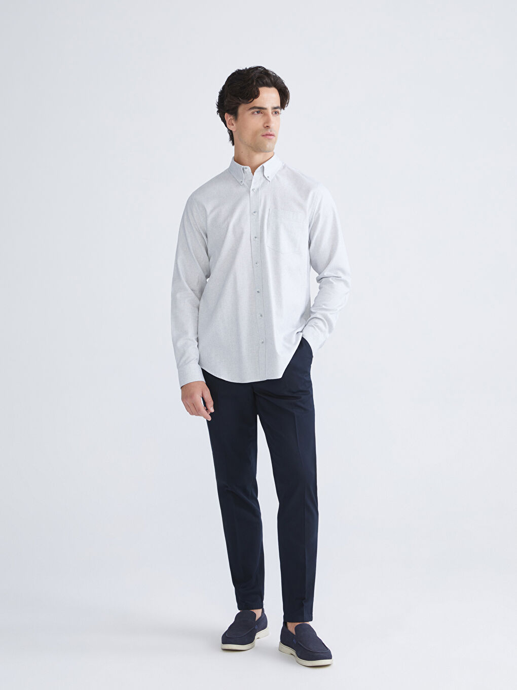 Regular Fit Long Sleeve Dobby Fabric Men's Shirt-1