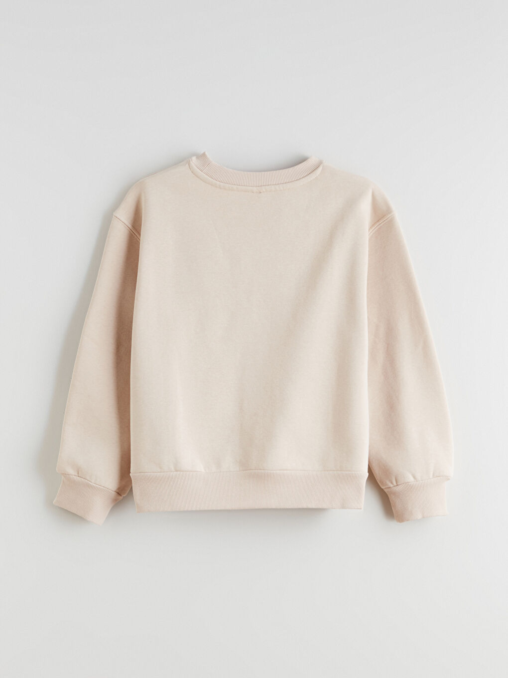 Bej Bisiklet Yaka Fiyonk Detaylı Kız Çocuk Kalın Sweatshirt-1