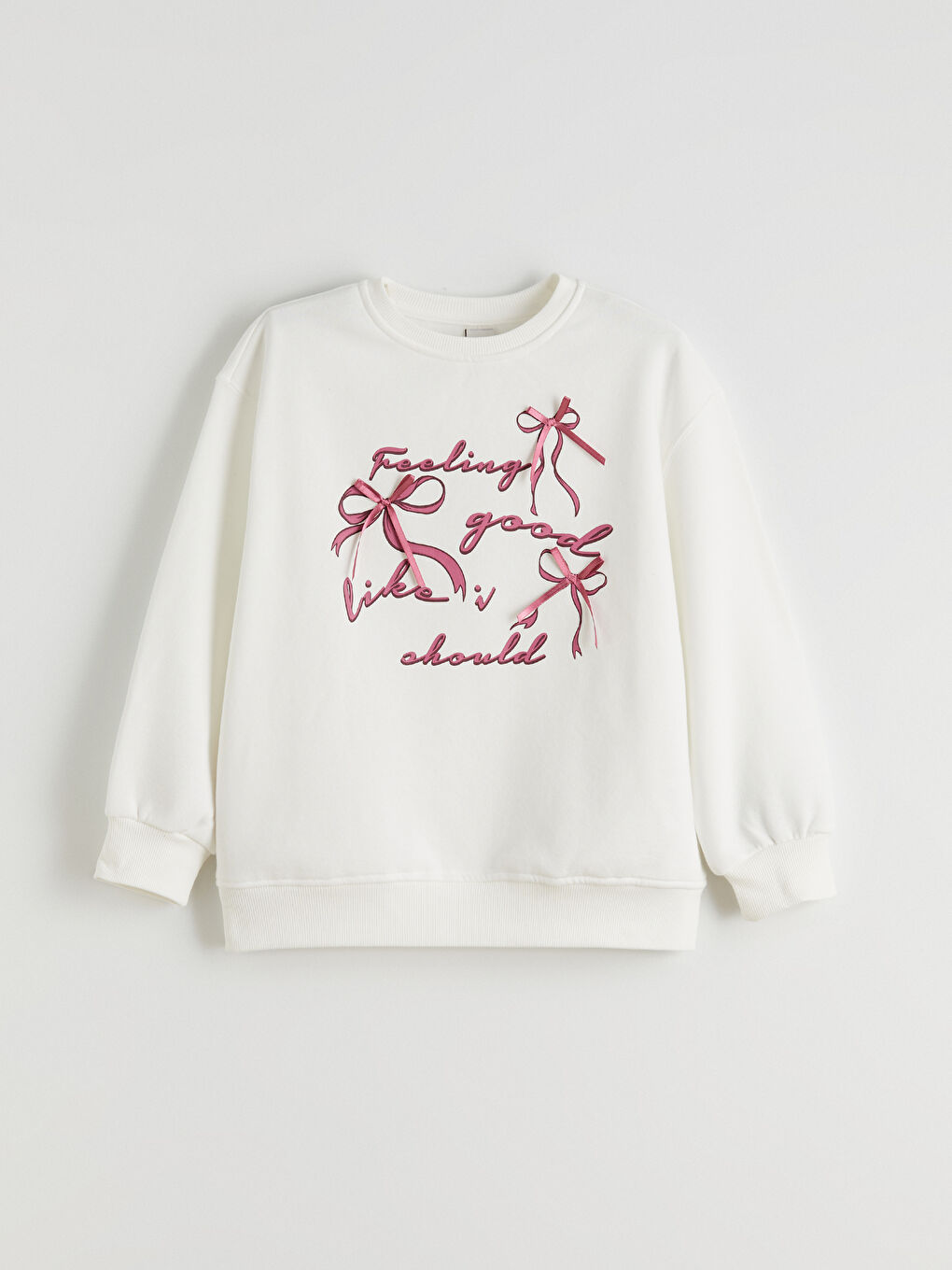 Ekru Fiyonk Baskılı Kız Çocuk Kalın Sweatshirt-2