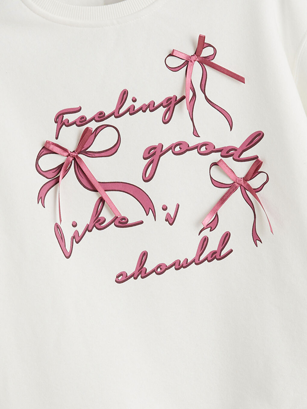 Ekru Fiyonk Baskılı Kız Çocuk Kalın Sweatshirt-4