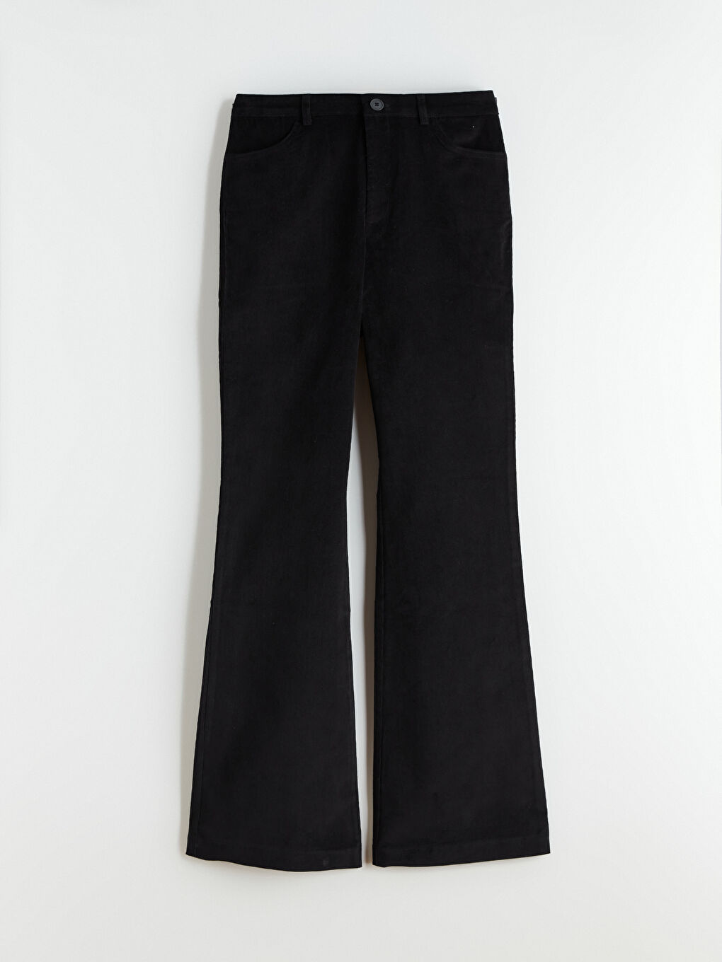 Siyah Dar Fit İspanyol Paça Kadın Kadife Pantolon-4