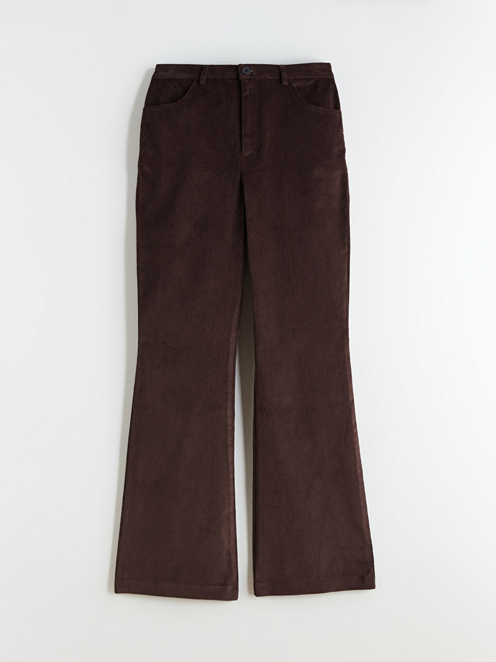 Kahverengi Dar Fit İspanyol Paça Kadın Kadife Pantolon-4