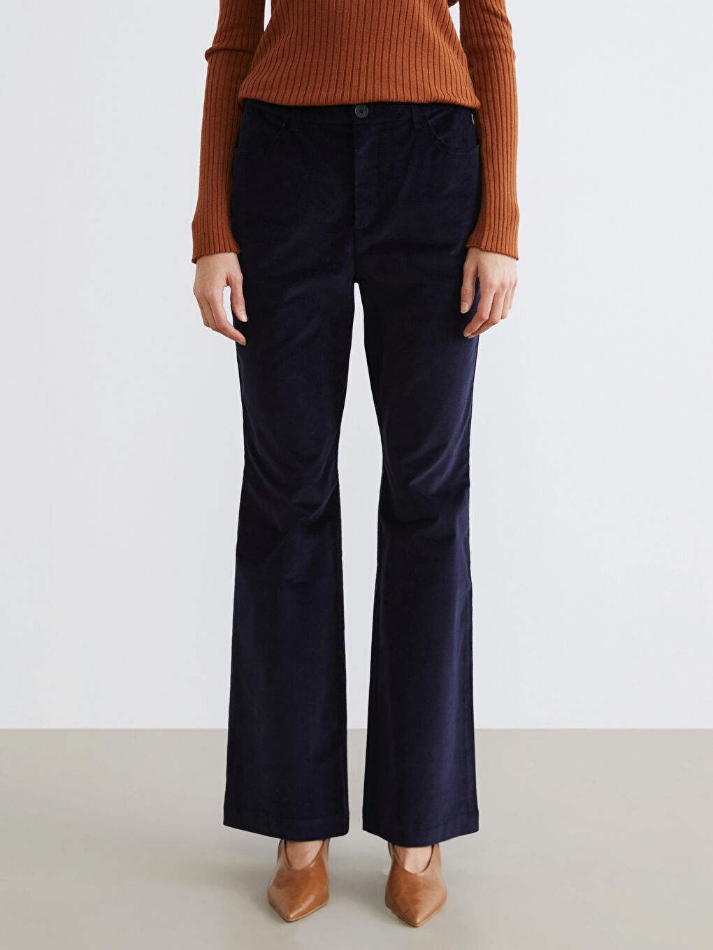 Slim Fit Flared Leg Women's Velvet Trousers-1