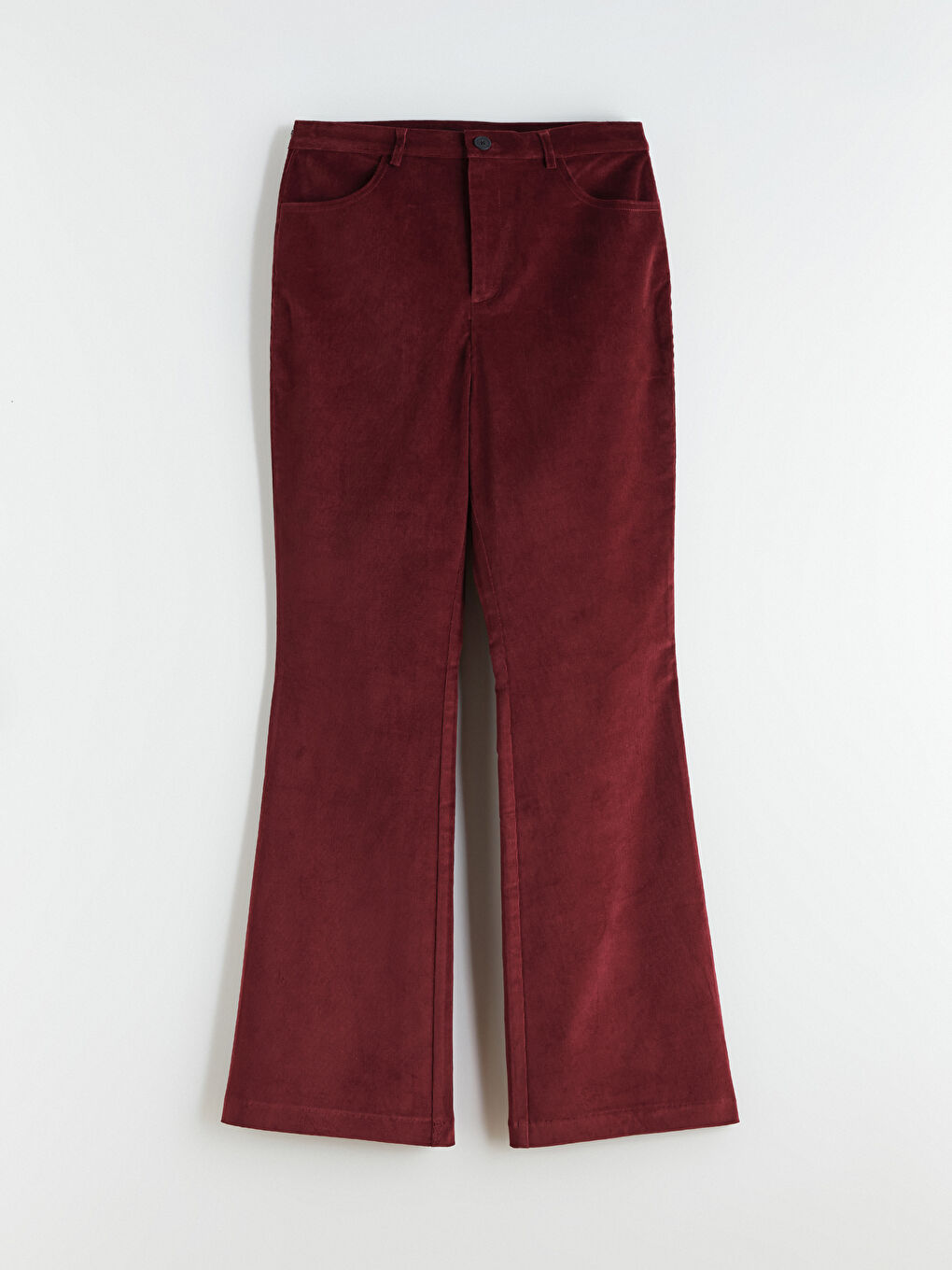 Bordo Dar Fit İspanyol Paça Kadın Kadife Pantolon-4