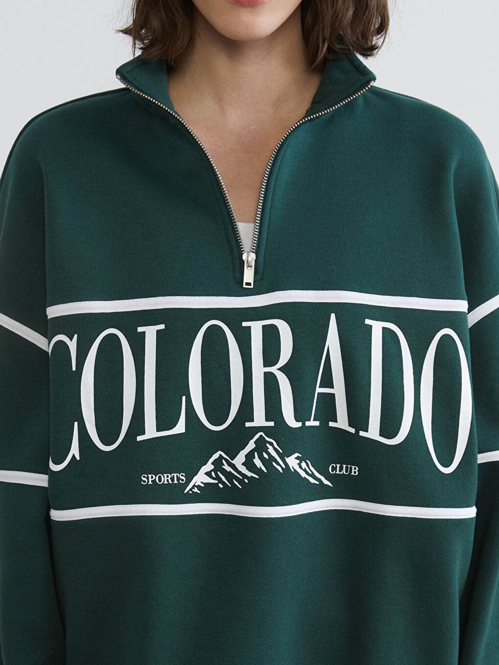 Hanorac Gros Supradimensionat Imprimat cu Guler Tip Pâlnie pentru Femei-2