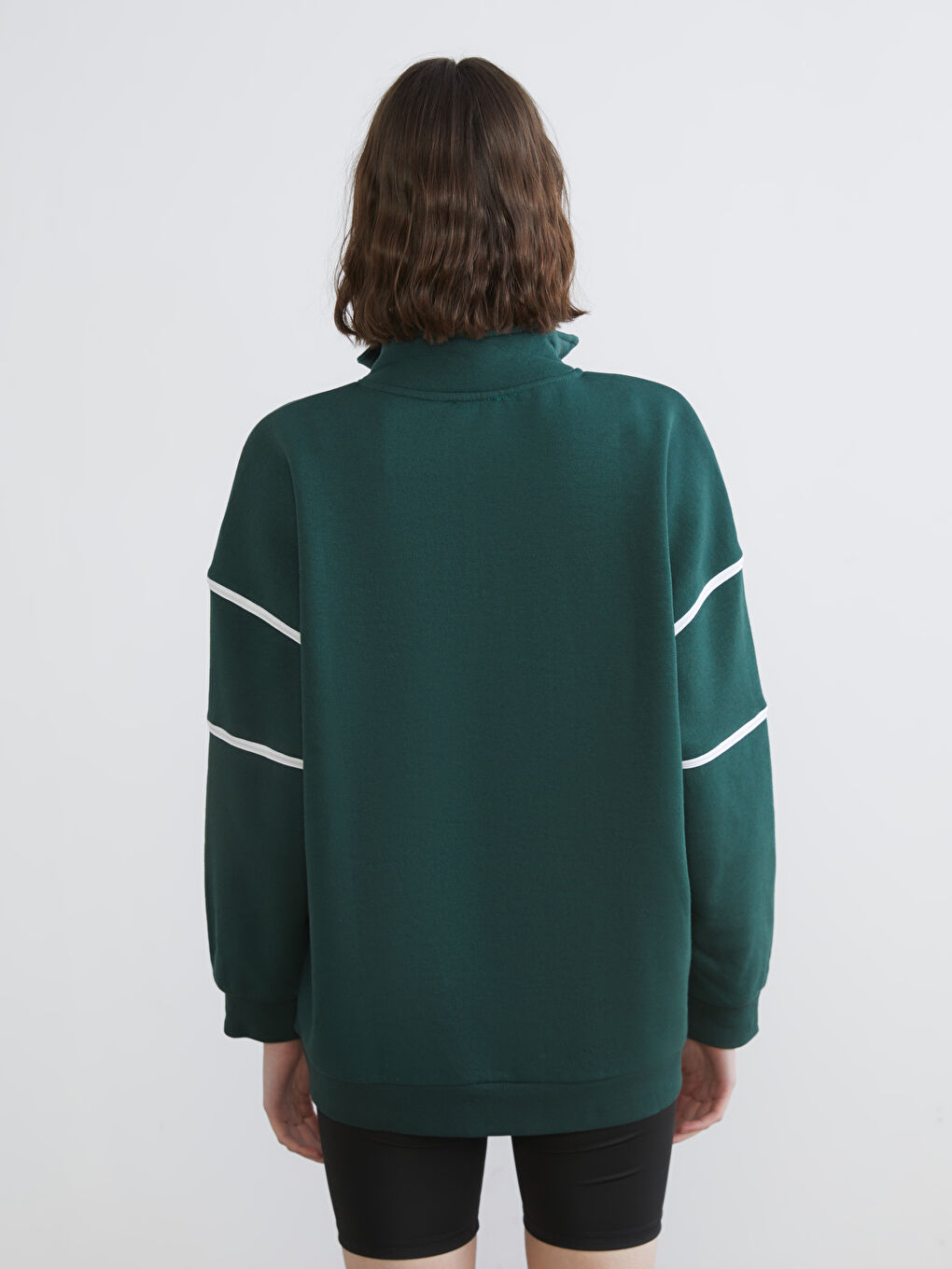 Hanorac Gros Supradimensionat Imprimat cu Guler Tip Pâlnie pentru Femei-3