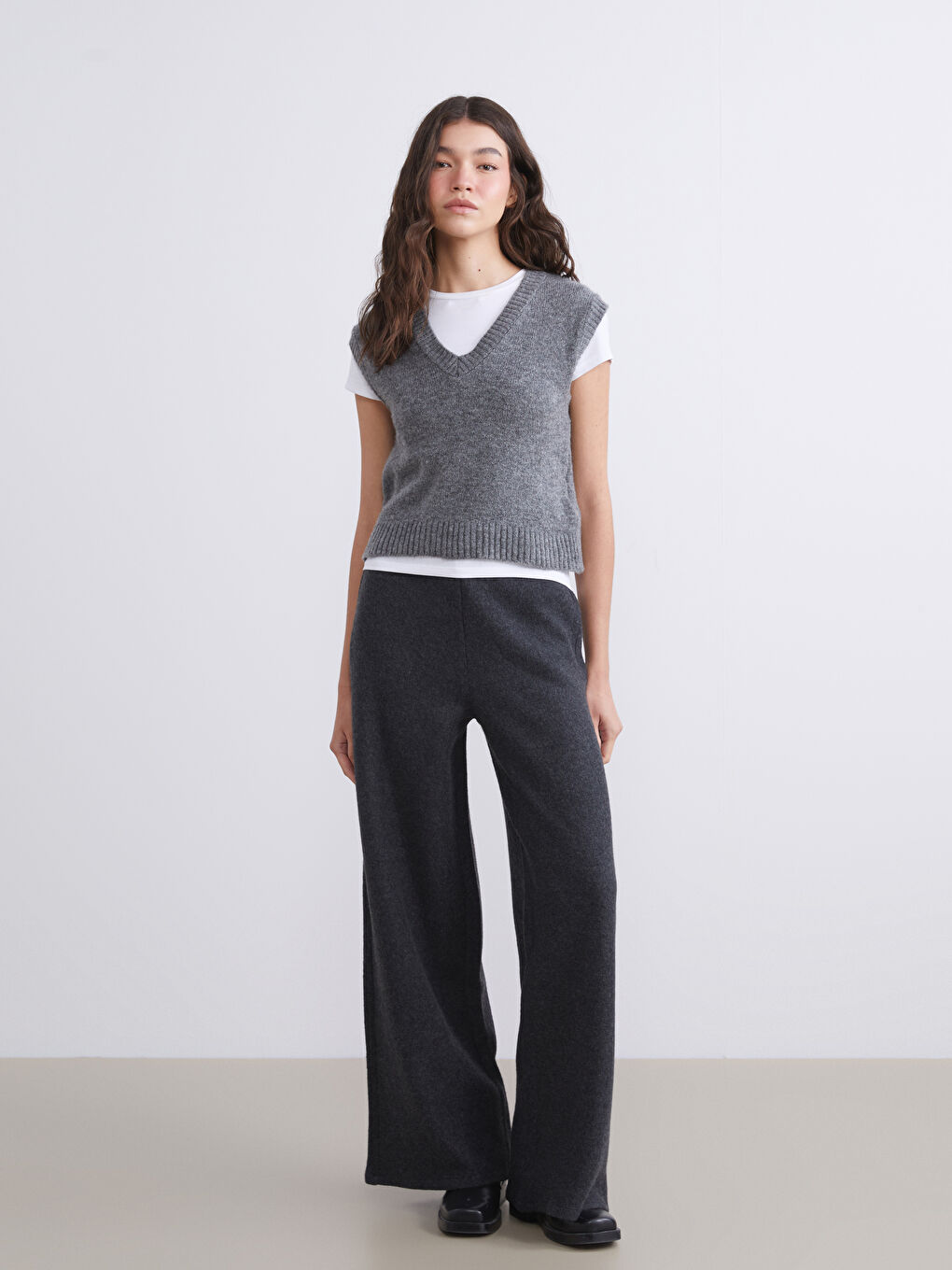 Elastic Waist Wide Leg Women's Trousers