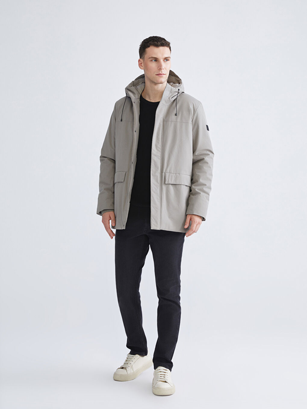 Yeşil Standart Kalıp Kapüşonlu Erkek Mont-1