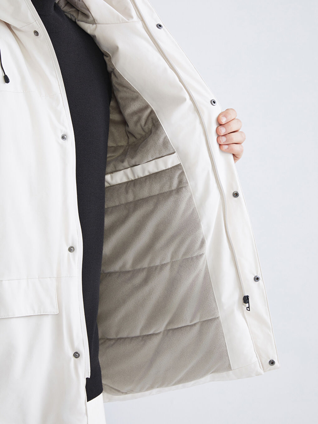 Bej Standart Kalıp Kapüşonlu Erkek Mont-2