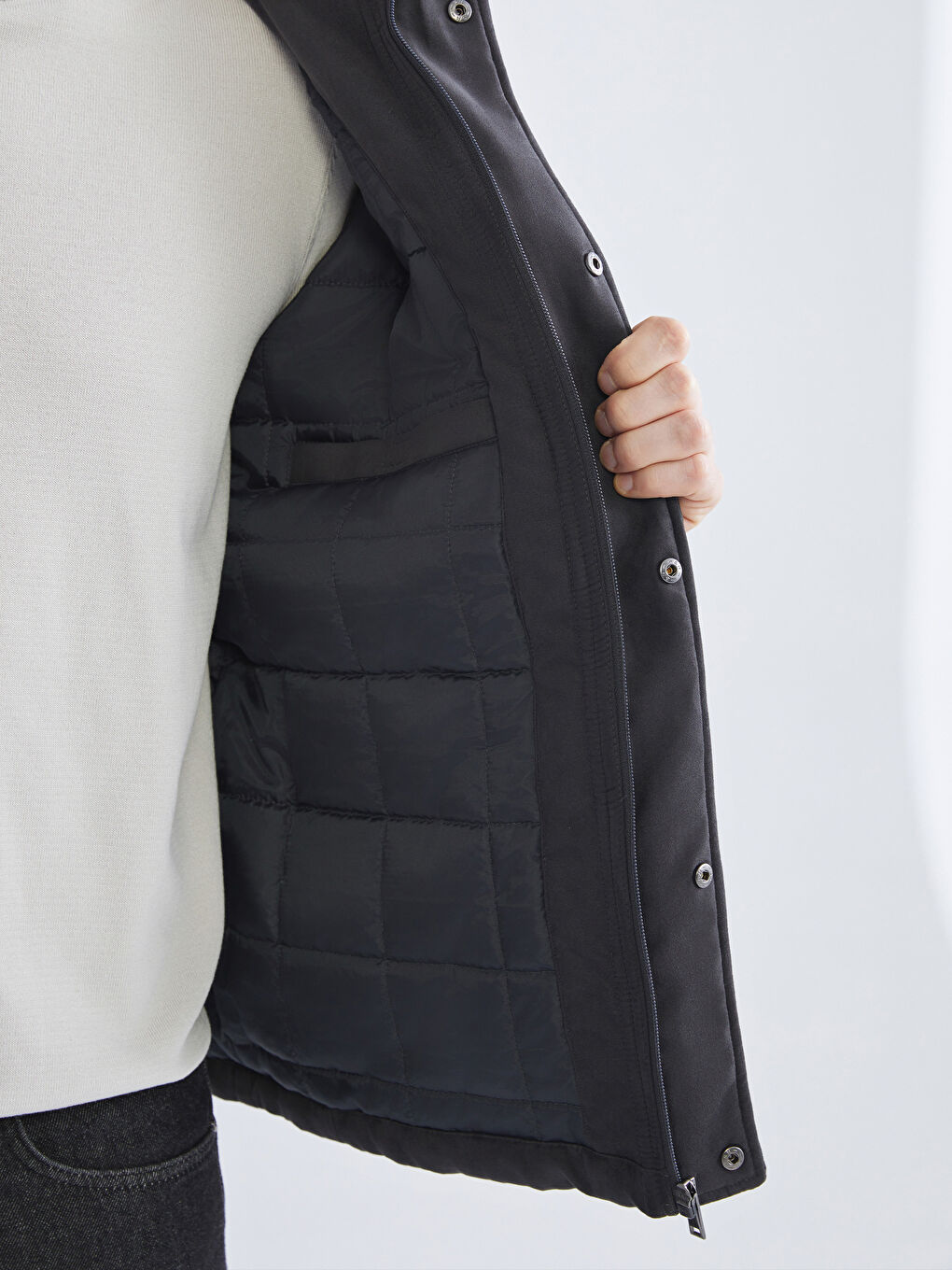 Regular Fit Funnel Neck Suede Men's Coat-3