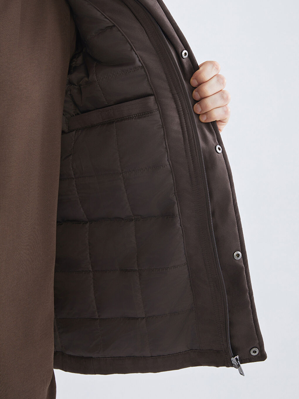 Kahverengi Standart Kalıp Dik Yaka Süet Erkek Mont-3