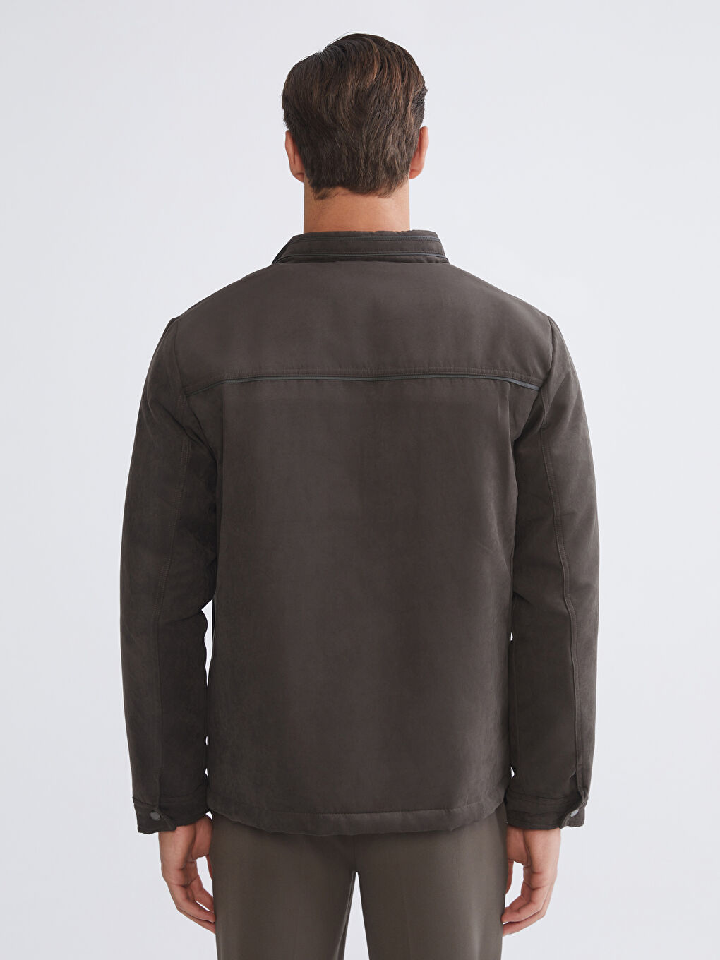 Regular Fit Funnel Neck Suede Men's Coat-5