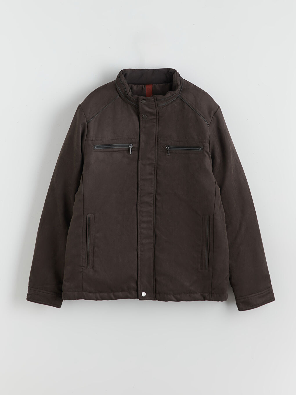 Regular Fit Funnel Neck Suede Men's Coat-6