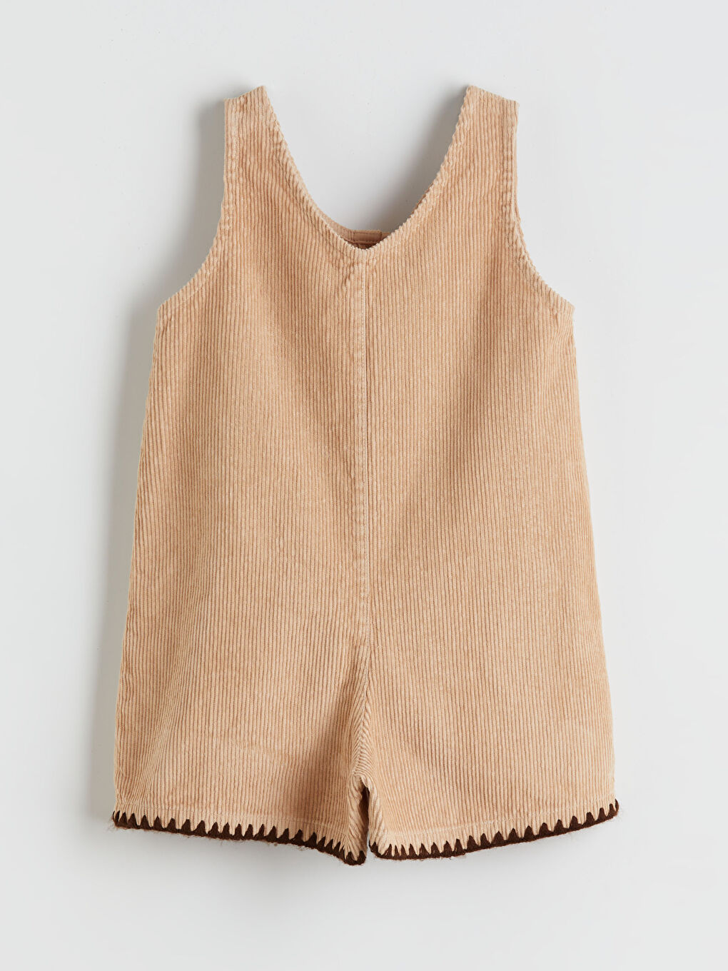 Bej Kız Çocuk Kadife Salopet ve Külotlu Çorap-3