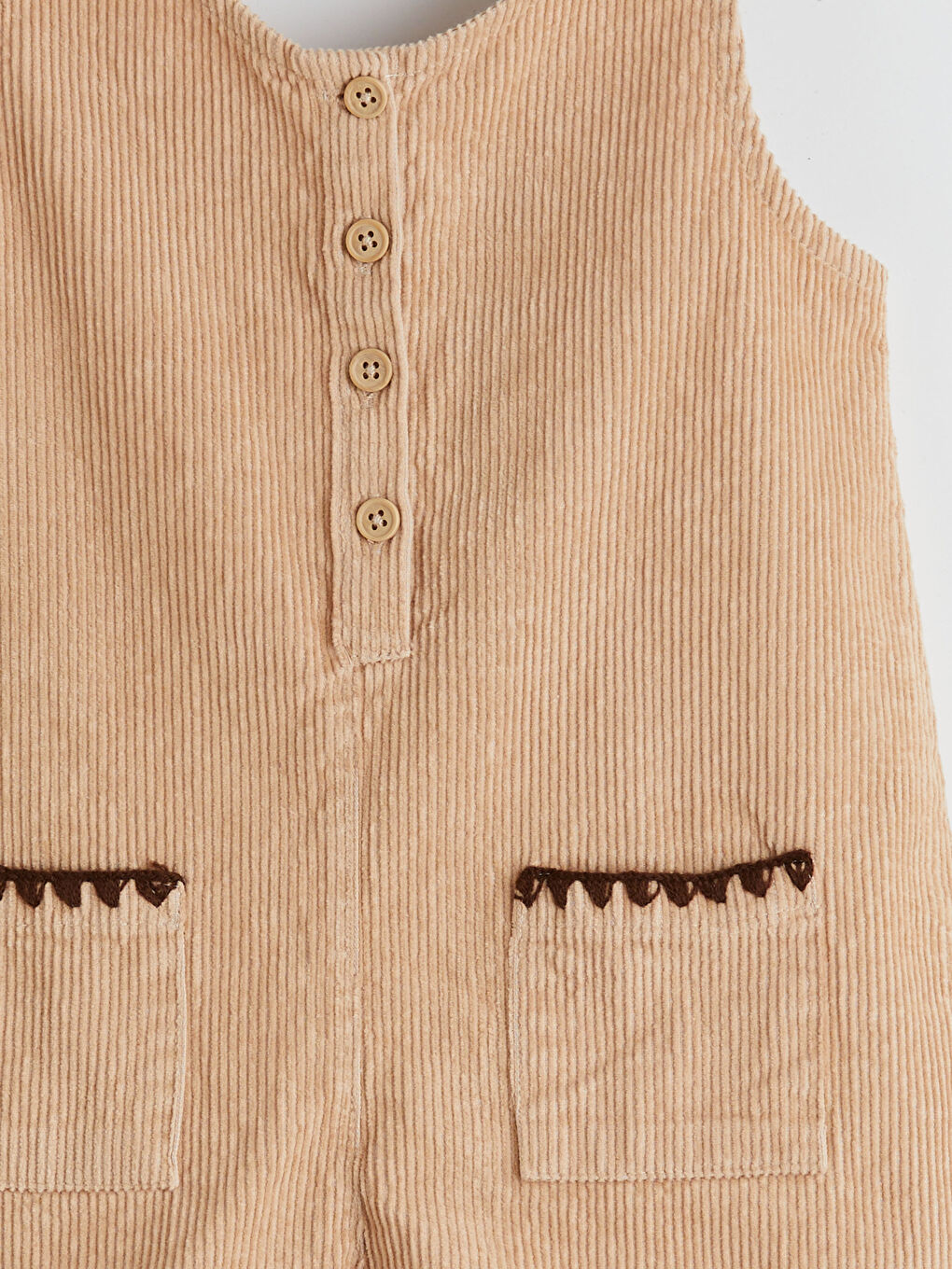 Bej Kız Çocuk Kadife Salopet ve Külotlu Çorap-5