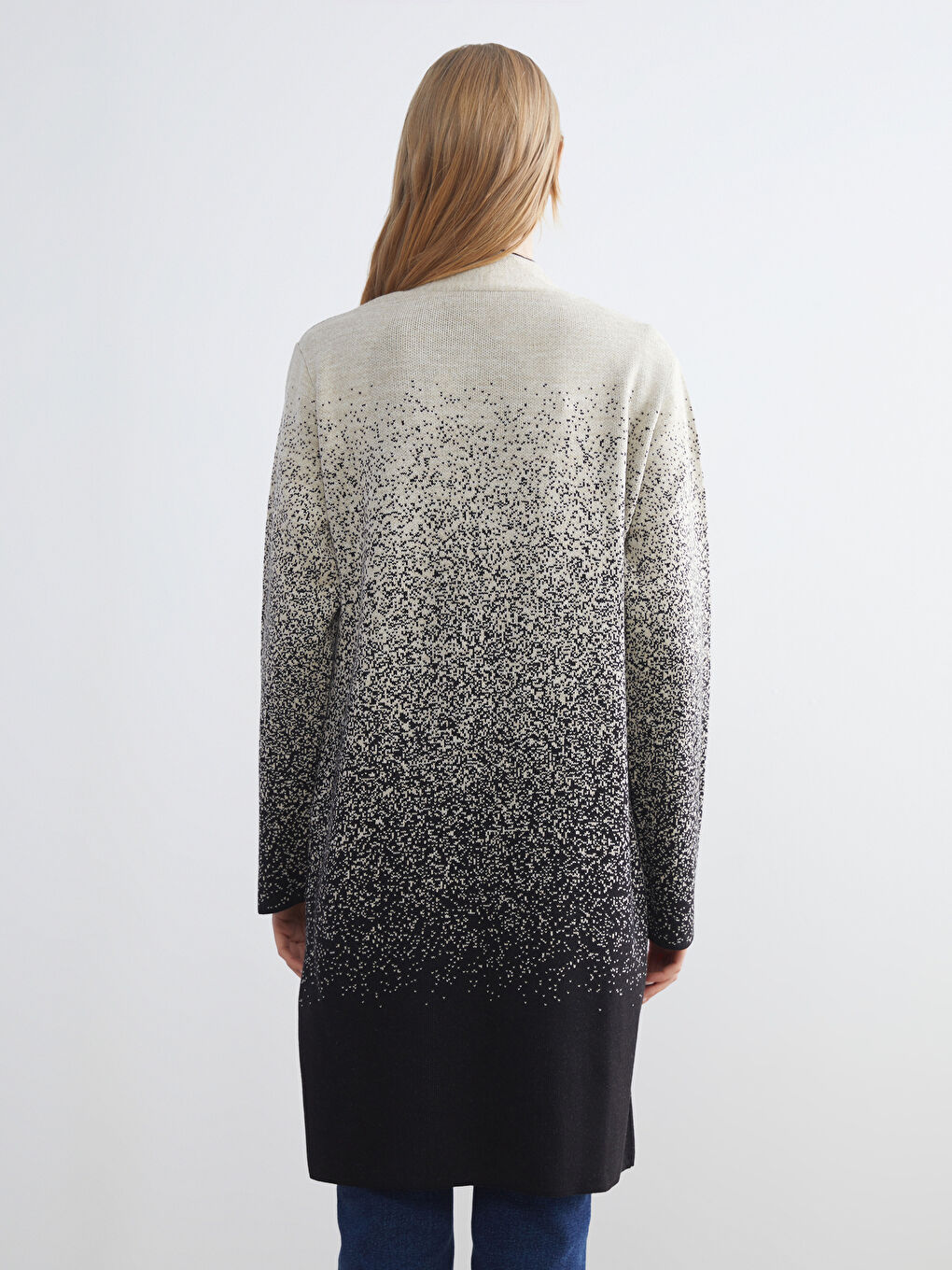 Siyah Şal Yaka Desenli Kadın Triko Hırka-4