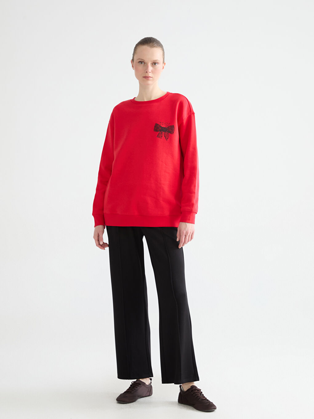 Свитшот с круглым вырезом и принтом для женщин, толстый-1