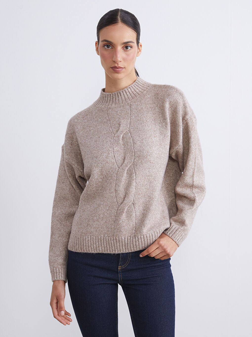 Funnel Neck Patterned Women's Knit Sweater