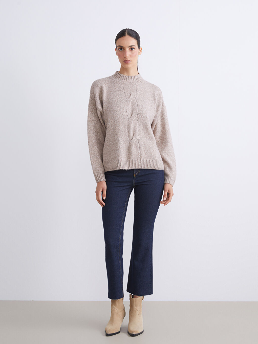 Funnel Neck Patterned Women's Knit Sweater-1