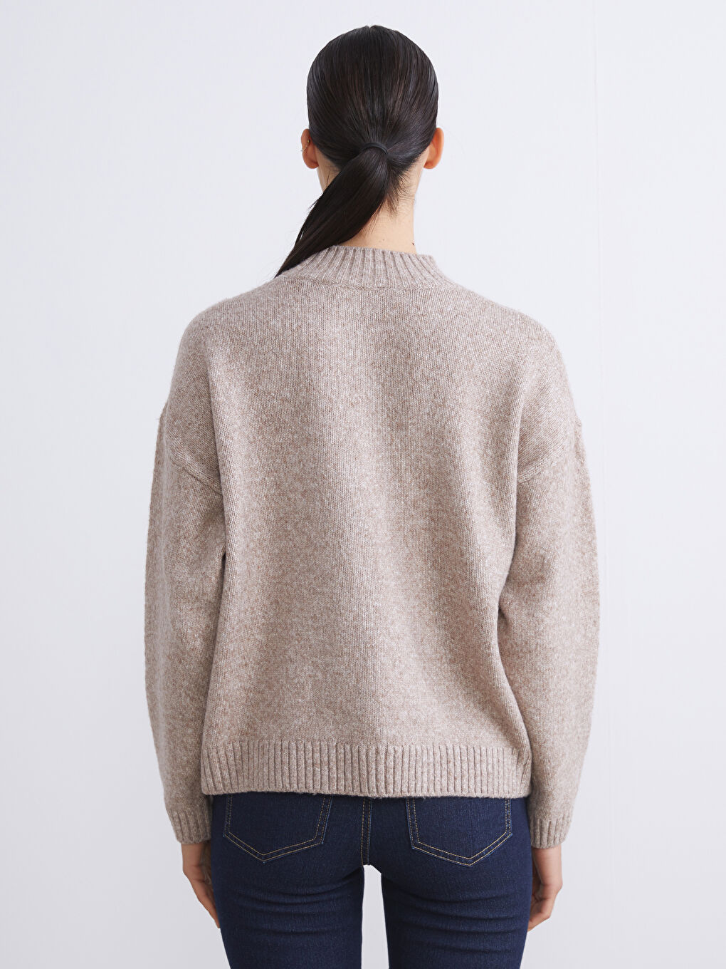 Funnel Neck Patterned Women's Knit Sweater-3