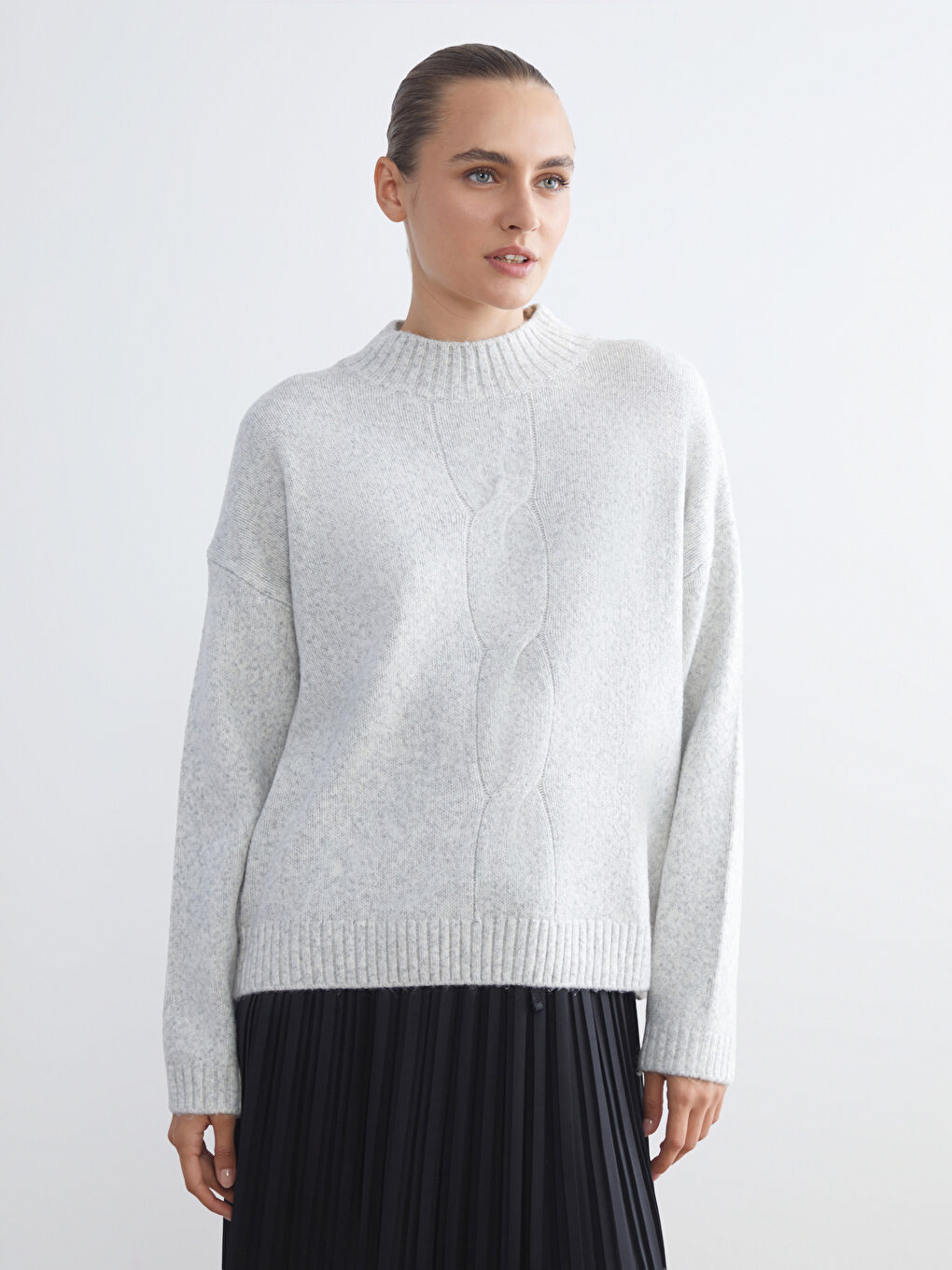 Funnel Neck Patterned Women's Knit Sweater