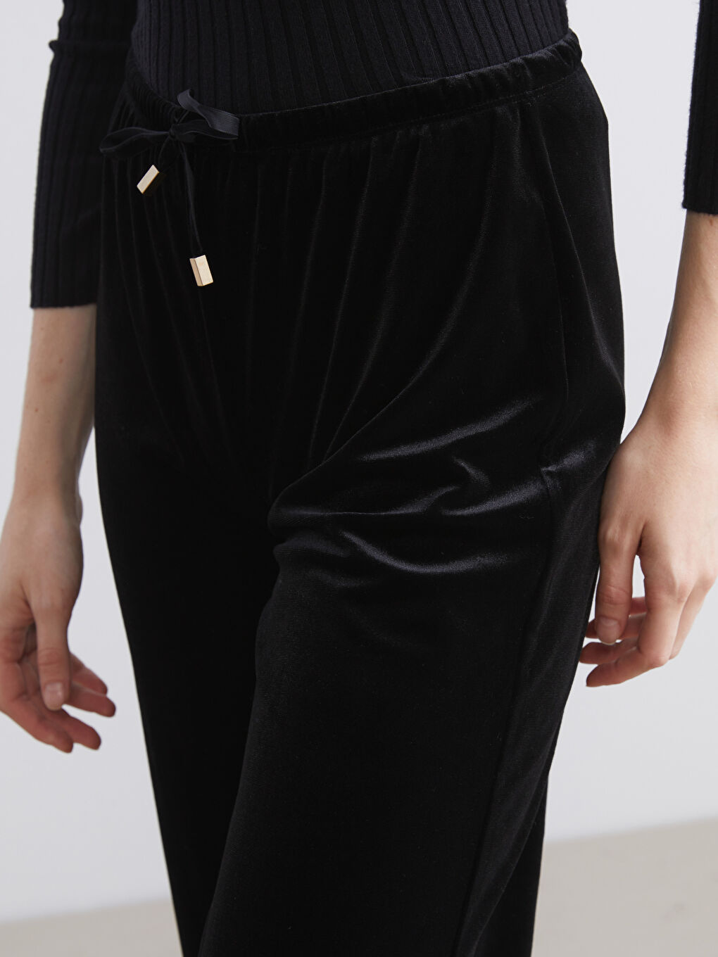 Elasticated Waist Velvet Women's Trousers-2