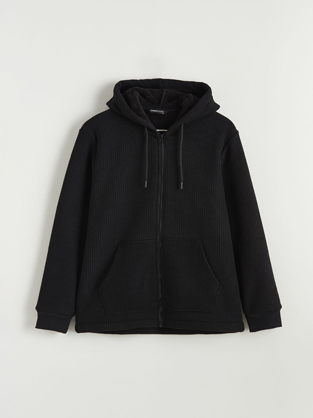 Siyah Kapüşonlu Polar Erkek Fermuarlı Sweatshirt-4