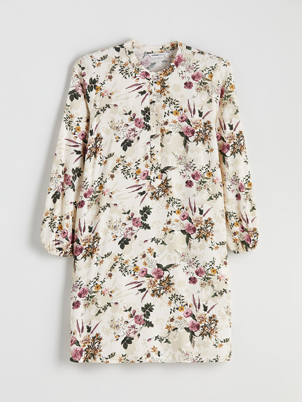LCW Grace Grandad Collar Floral Women's Tunic -W5ET34Z8-LQB