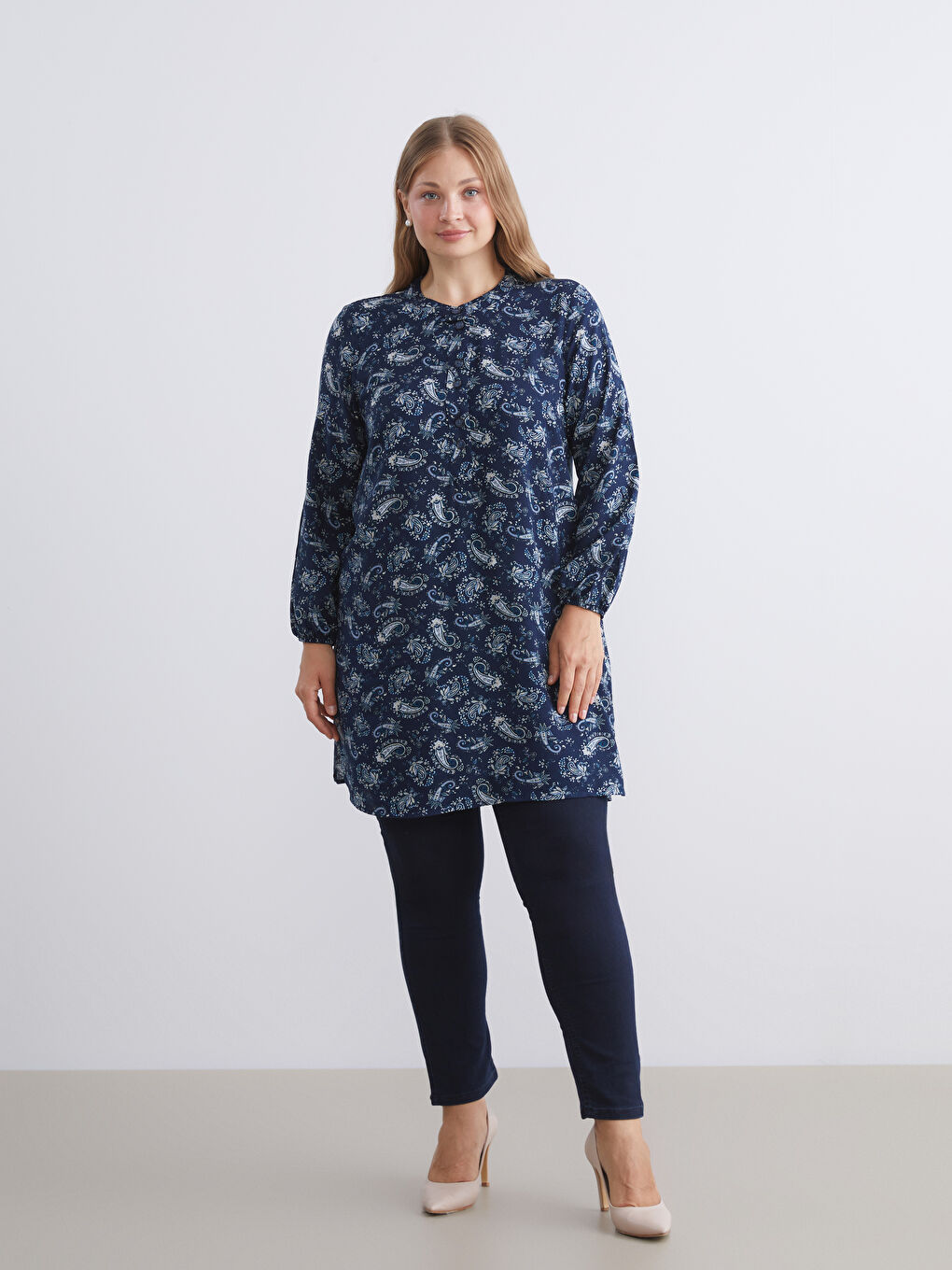LCW Grace Grandad Collar Patterned Women's Tunic -W5ET34Z8-LS3
