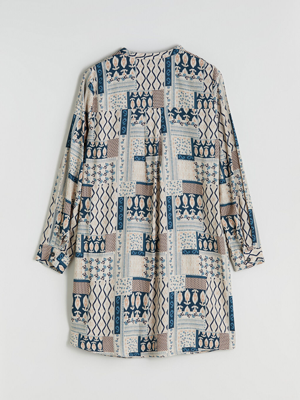 Bej Hakim Yaka Desenli Kadın Tunik-5