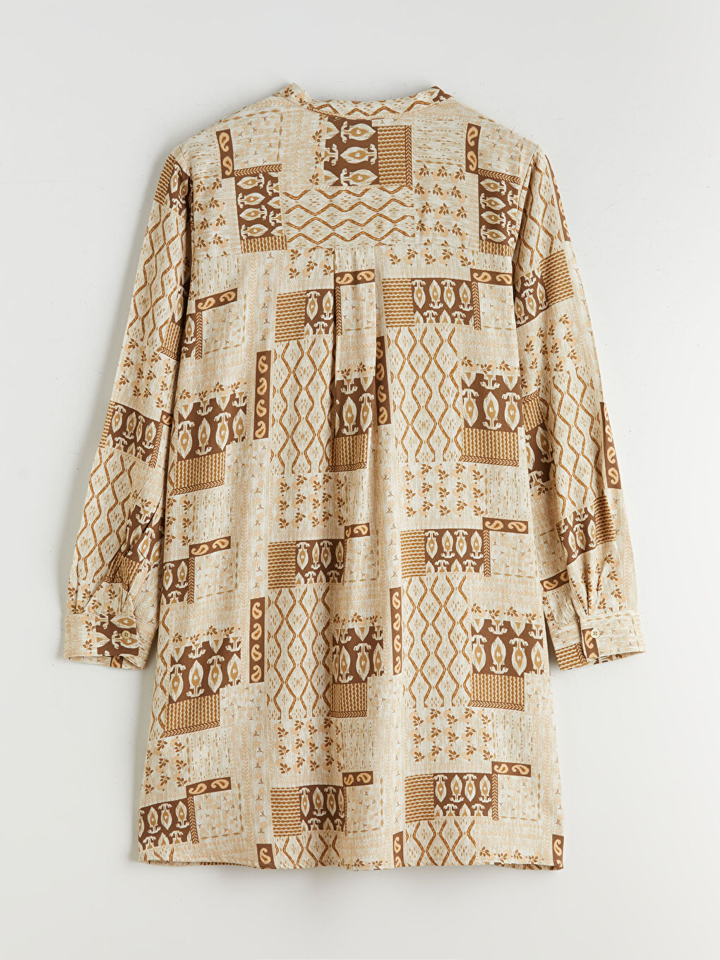 Bej Hakim Yaka Desenli Kadın Tunik-5