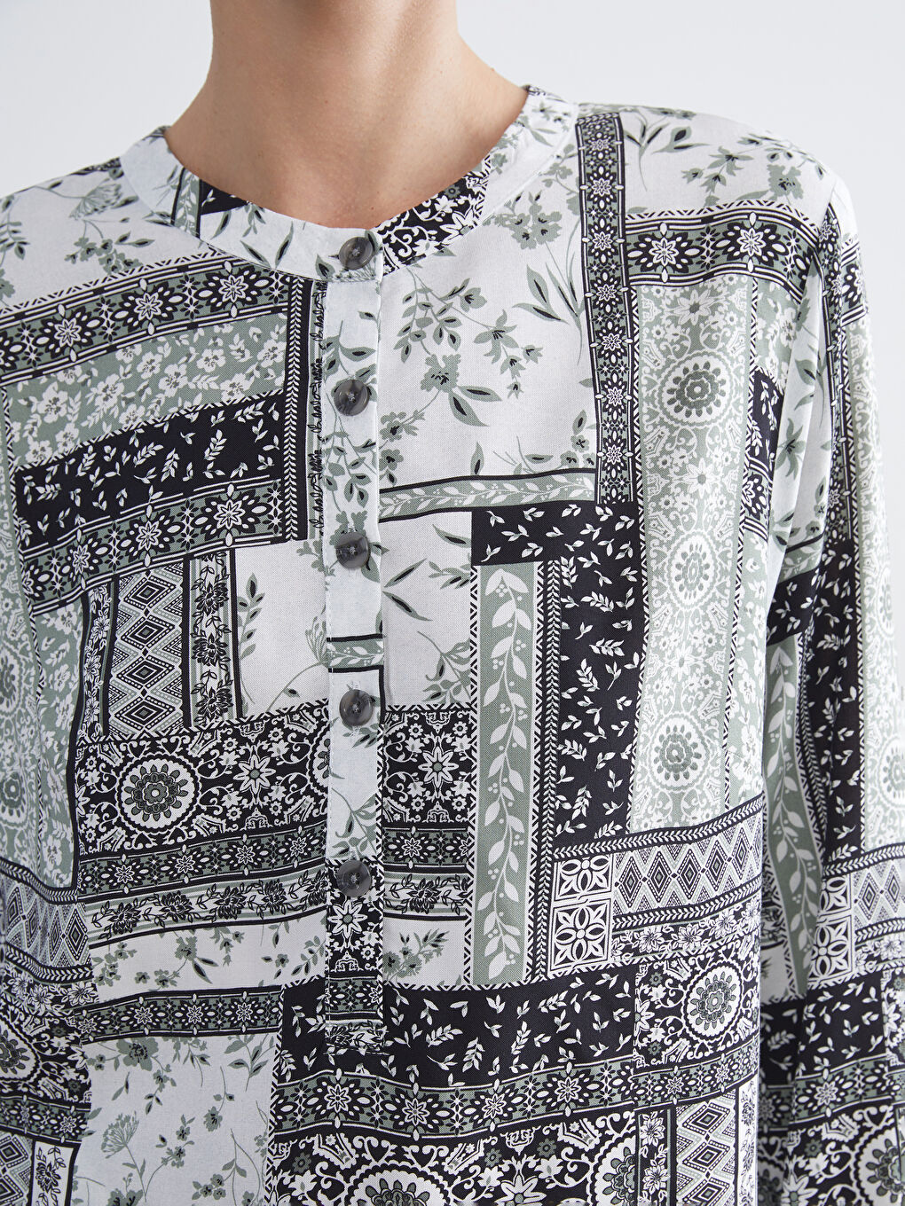 LCW Grace Grandad Collar Patterned Women's Tunic -W5ET36Z8-LQJ