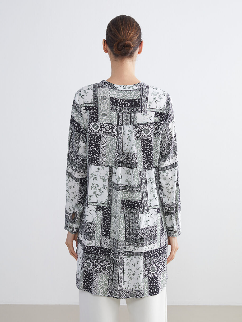 LCW Grace Grandad Collar Patterned Women's Tunic -W5ET36Z8-LQJ