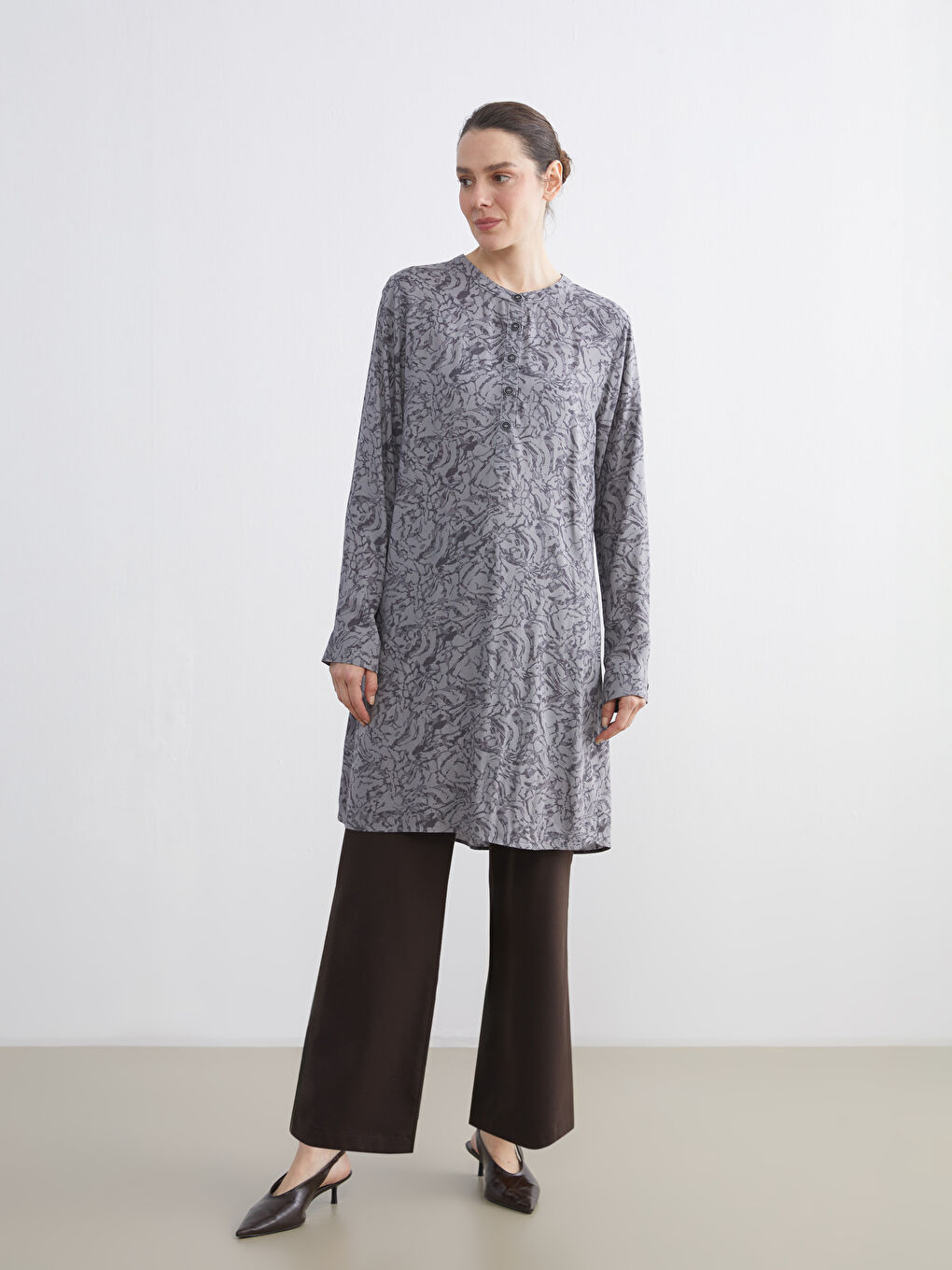 Grandad Collar Patterned Women's Tunic-1