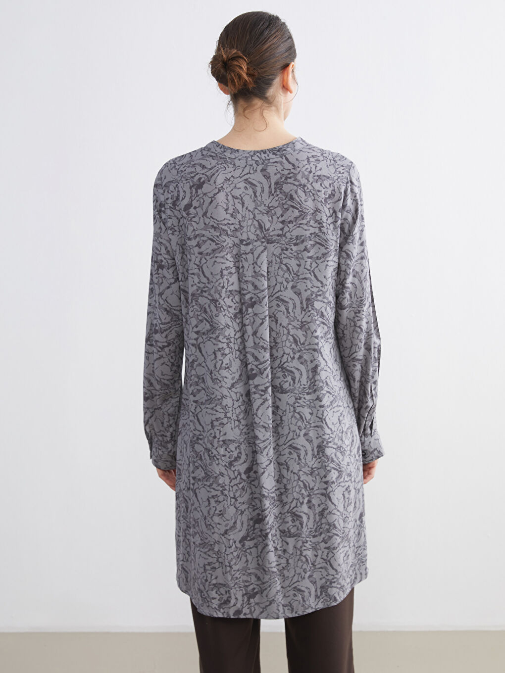 Grandad Collar Patterned Women's Tunic-3