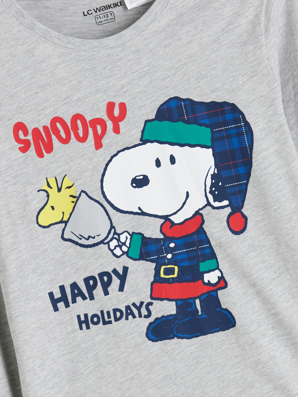 Gri Snoopy Yılbaşı Temalı Erkek Çocuk Pijama Üst-1