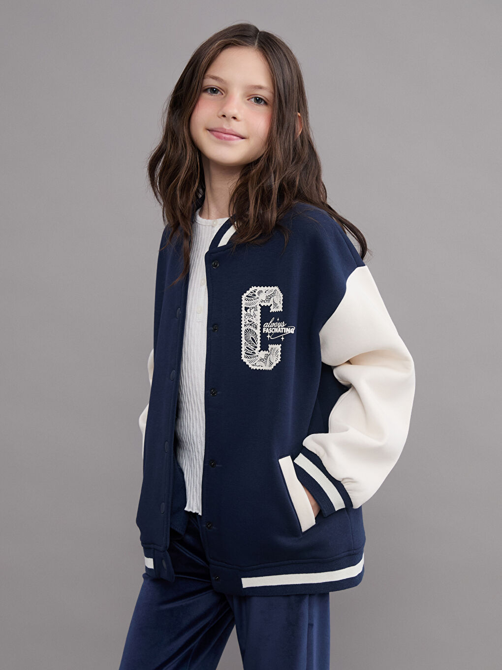 Printed Girls' College Jacket