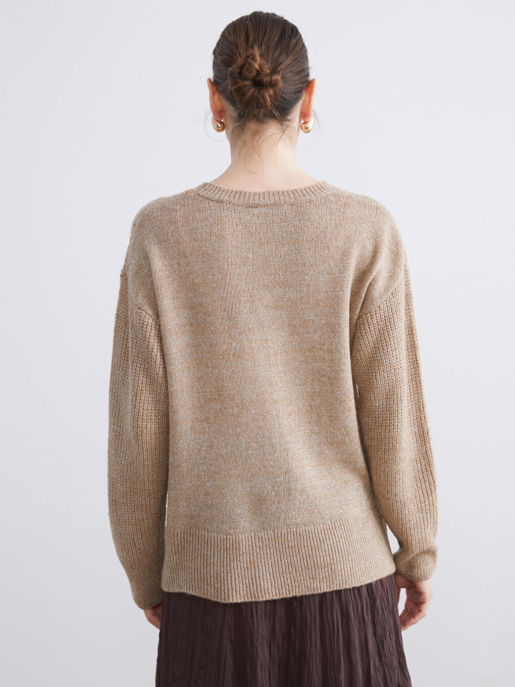 Crew Neck Argyle Pattern Women's Knitwear Sweater-3