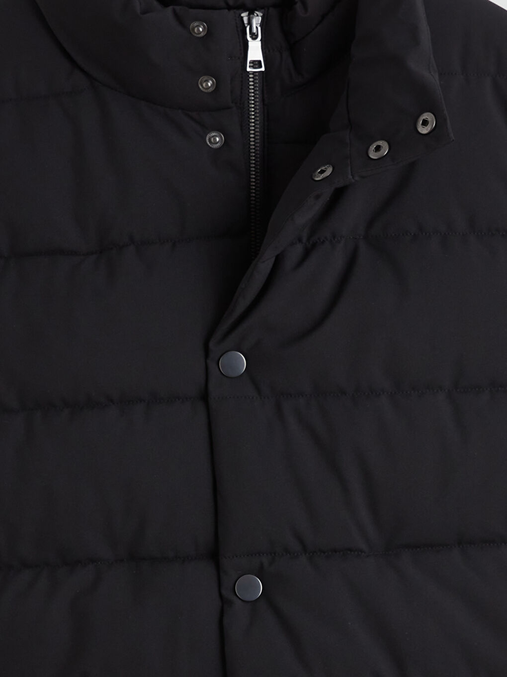 Siyah Standart Kalıp Dik Yaka Erkek Şişme Mont-10