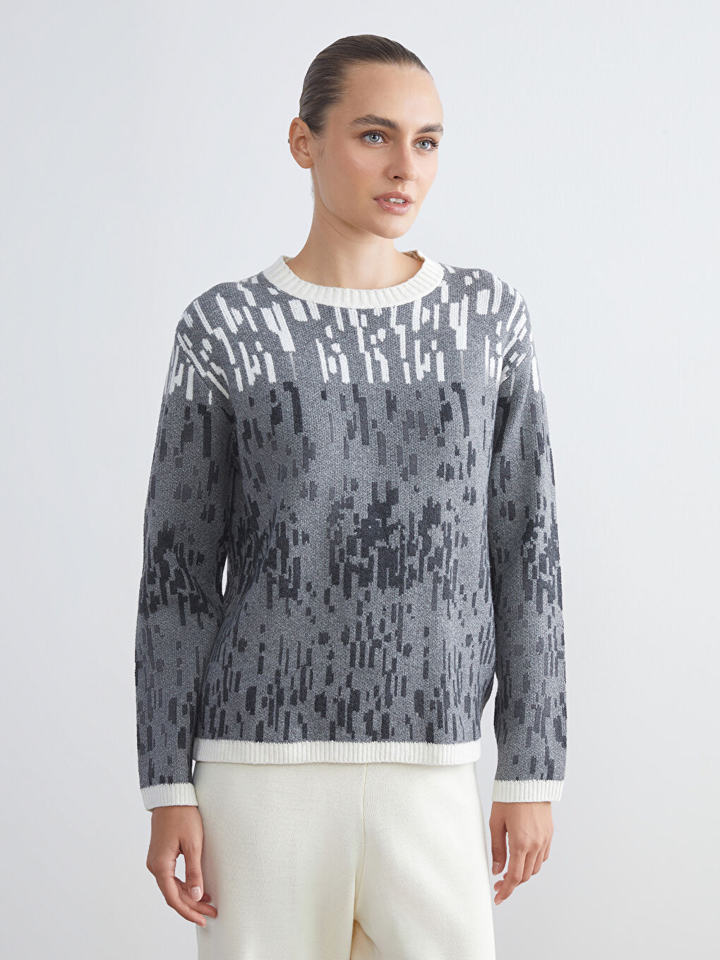 Crew Neck Patterned Women's Knitwear Sweater