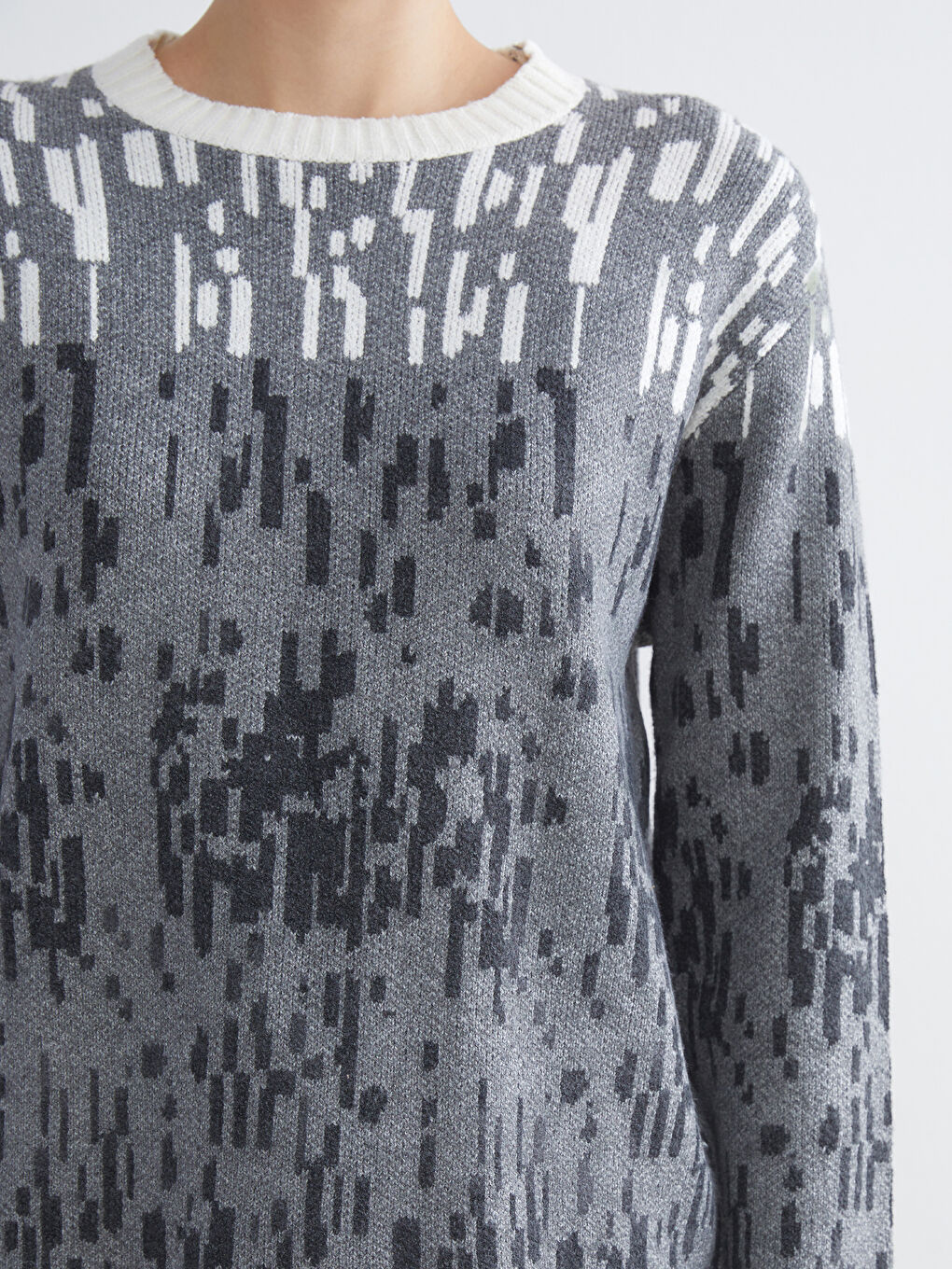 Crew Neck Patterned Women's Knitwear Sweater-2