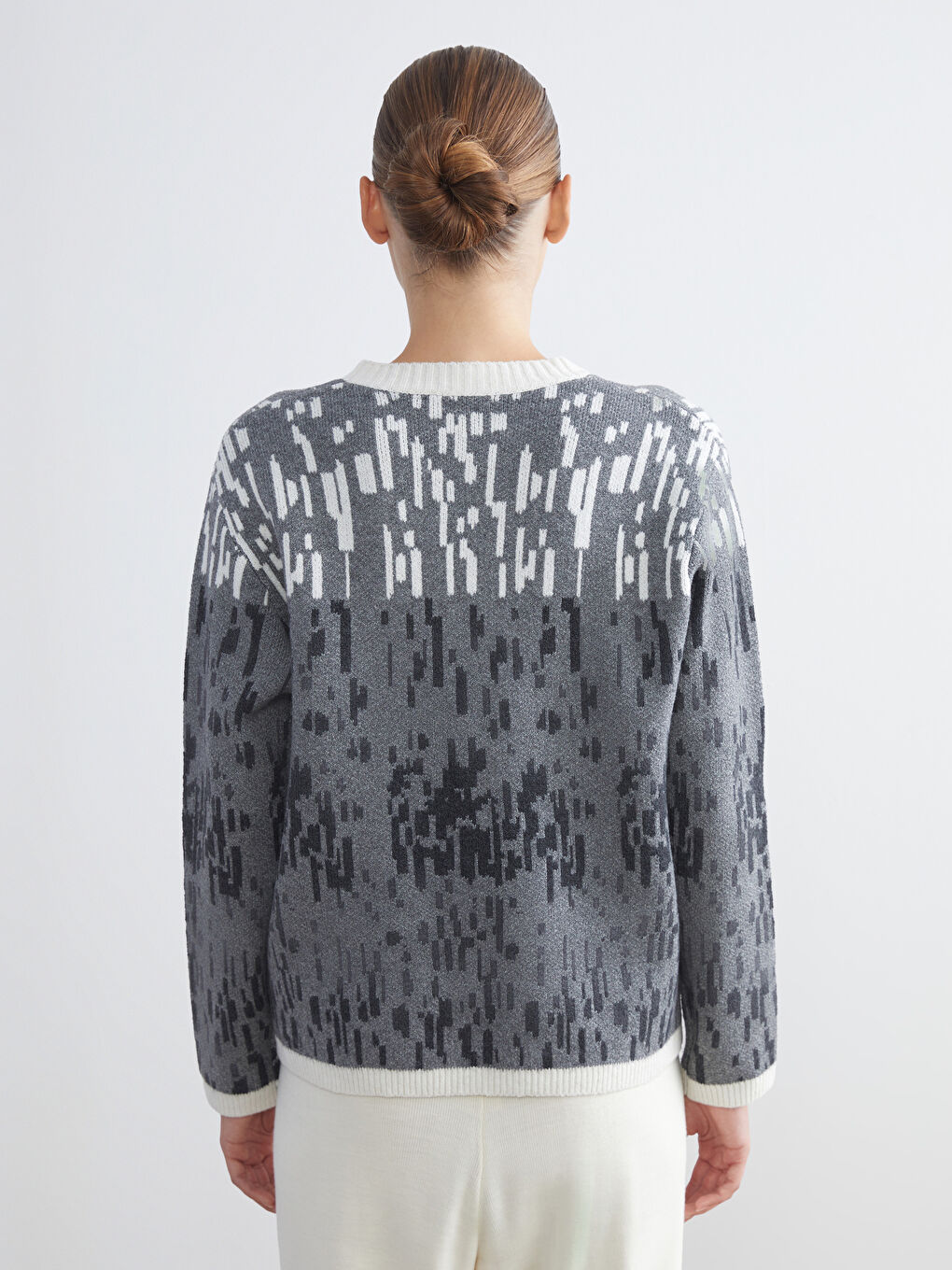 Crew Neck Patterned Women's Knitwear Sweater-3
