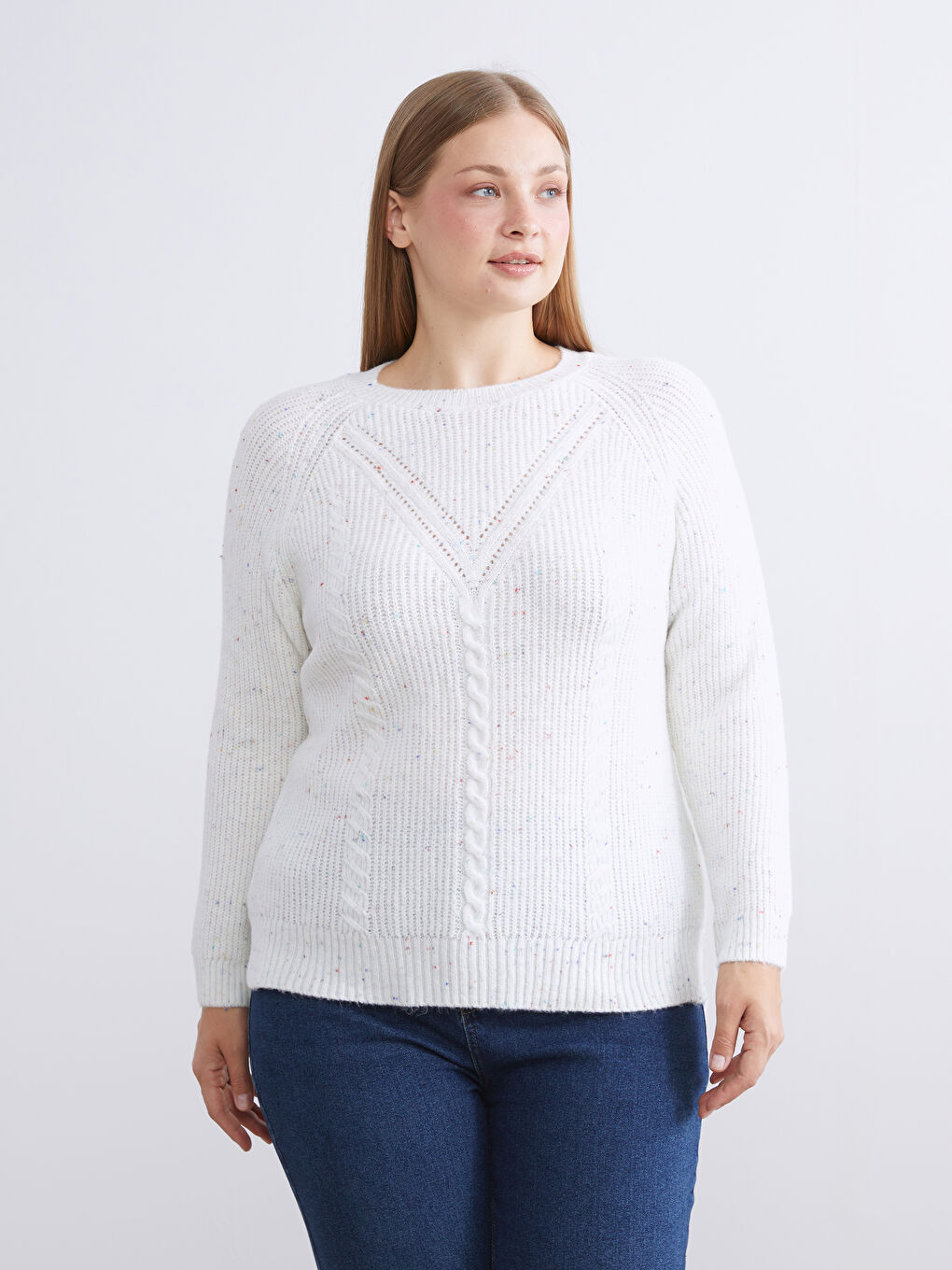 Crew Neck Self-Patterned Women's Knitwear Sweater-1