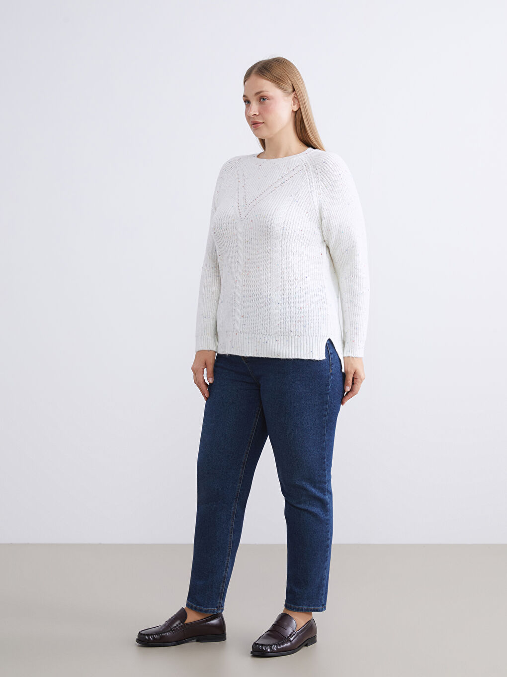 Crew Neck Self-Patterned Women's Knitwear Sweater-5