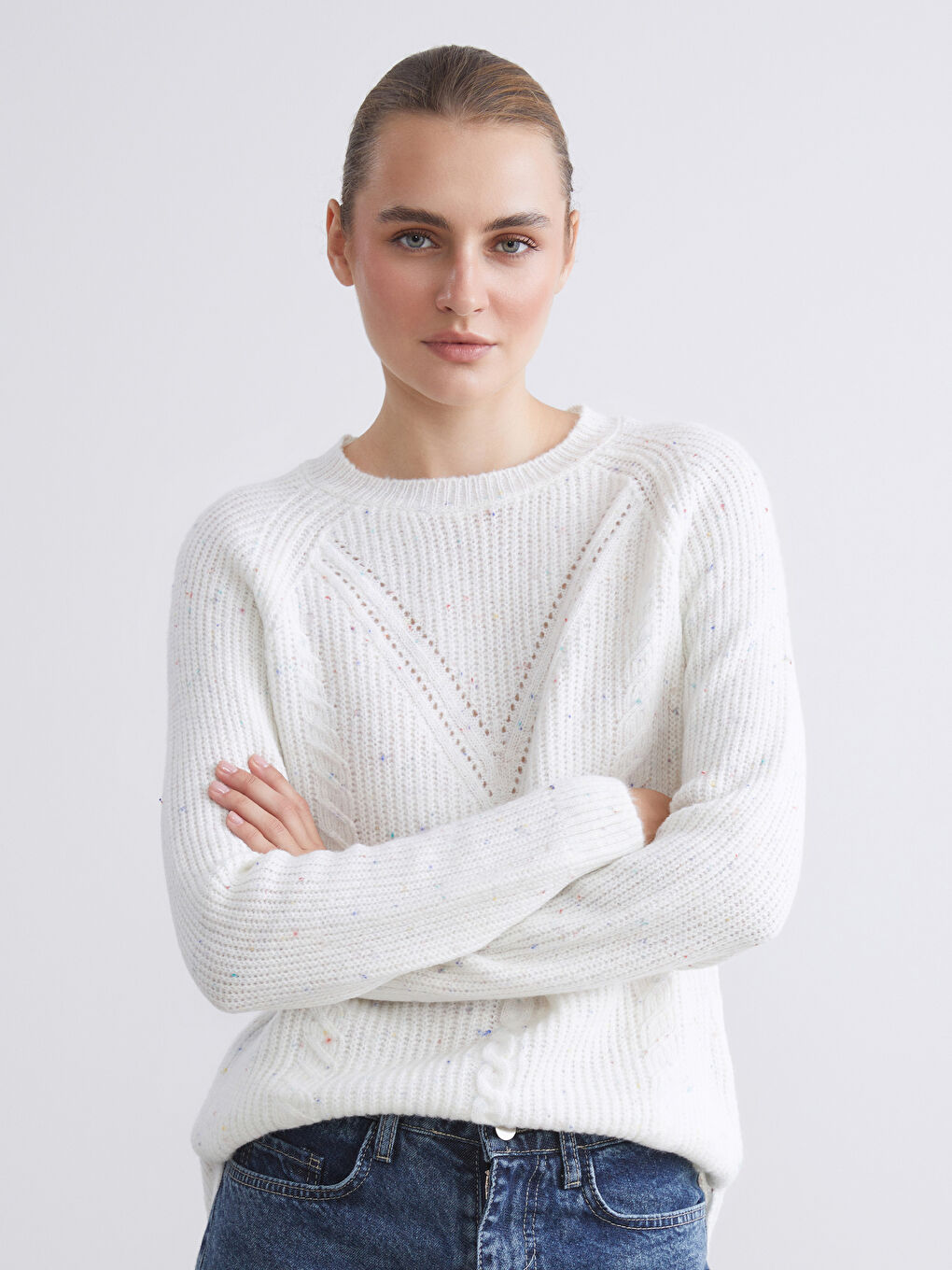 Crew Neck Self-Patterned Women's Knitwear Sweater