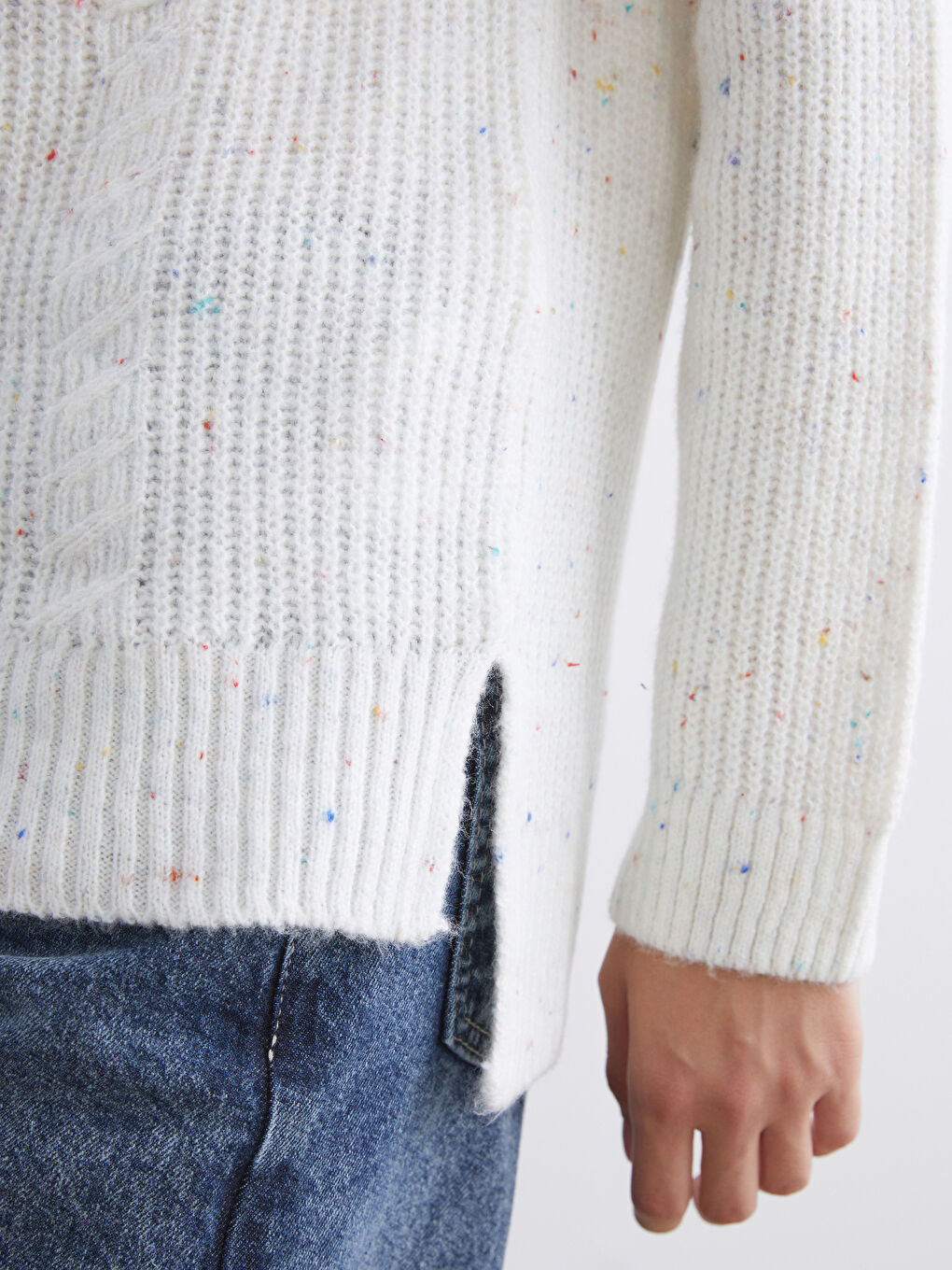 Crew Neck Self-Patterned Women's Knitwear Sweater-3